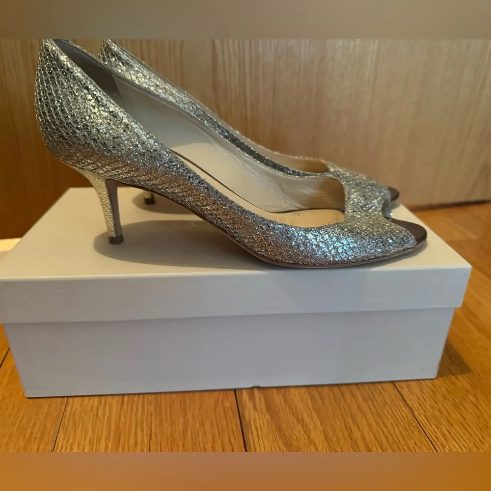 Jimmy Choo Silver Isabel Peep Toe Heels - Picture 4 of 7